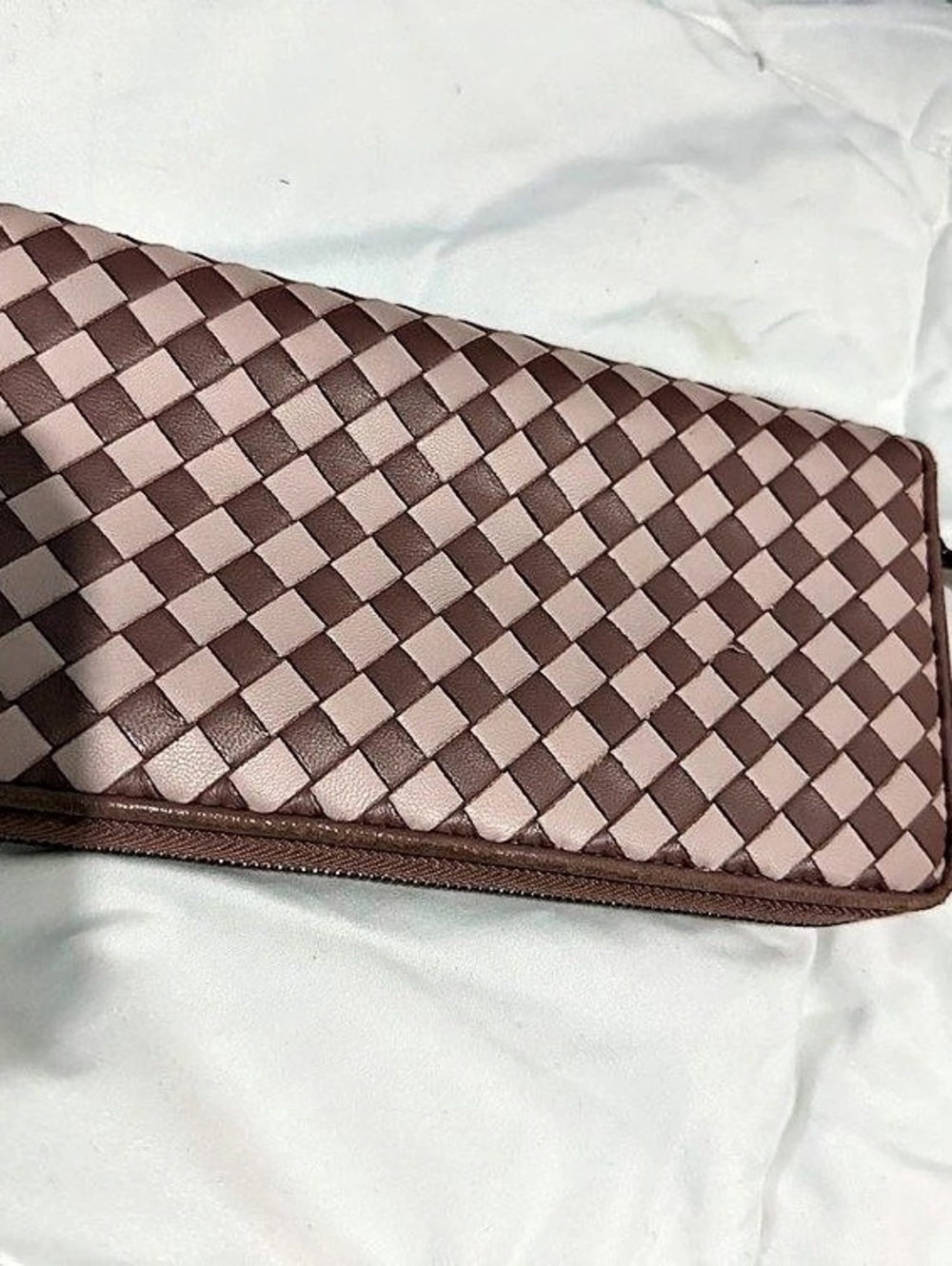 Bottega Veneta Intrecciato Woven Leather Zip Around Long Wallet Brown & Pink